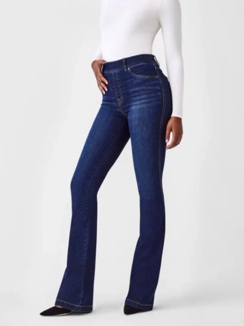 NEW SPANX Flare Jeans Pull On Stretch Midnight Shade Womens Small Shaping